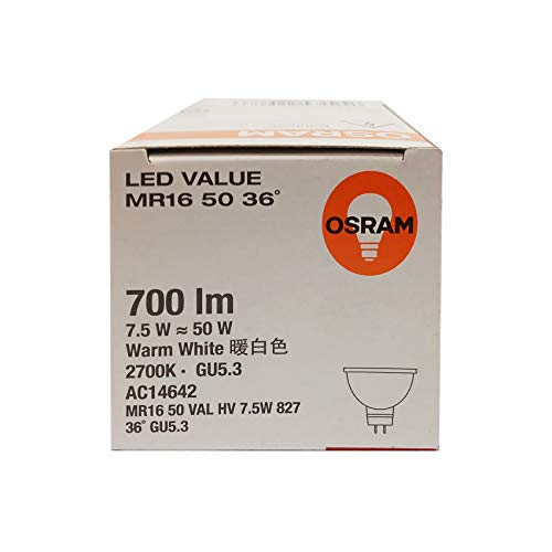 Osram LED Value MR16 50/36 7.5W/240V Light, 700lm, Warm White
