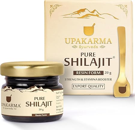 Upakarma Ayurveda Pure Soft Shilajit/Shilajeet Resin/Mumijo/High Potency with Measuring Spoon, Natural Source of Fulvic Acid & Trace Minerals (20 Grams/ 0.52 fl. Oz) Pack-1