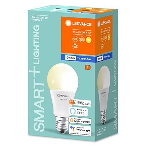 LEDVANCE LED lamp, Base: E27, Warm White, 2700 K, 9 W, Replacement for 60 W Incandescent Bulb, Smart+ Classic Dimmable [Energy Efficiency Class A+] [Energy Class A+]