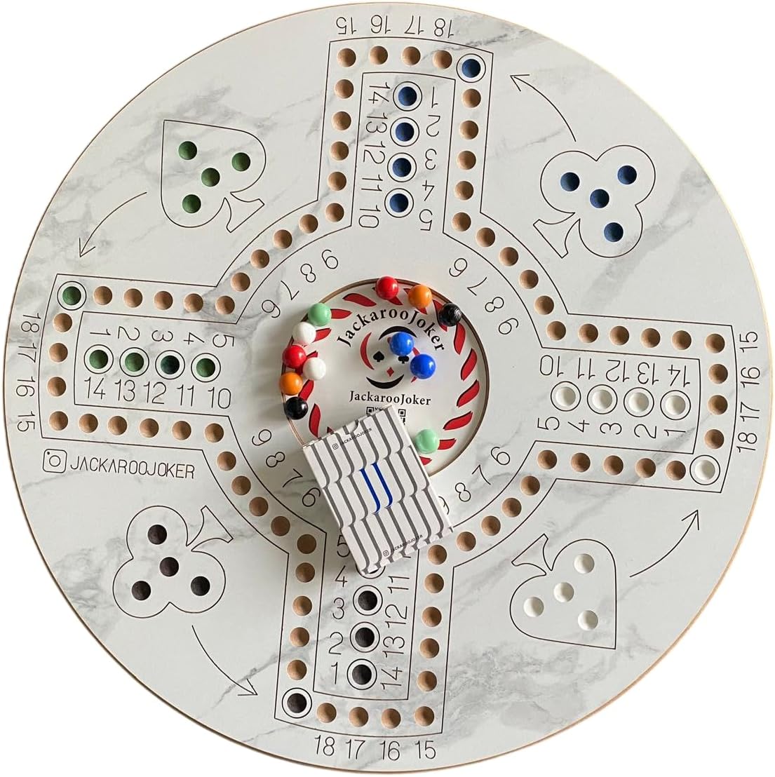 Jakaroo Joker Board Game, 4-6 Players, Wooden Game Board with Marbles, Family Strategy Game