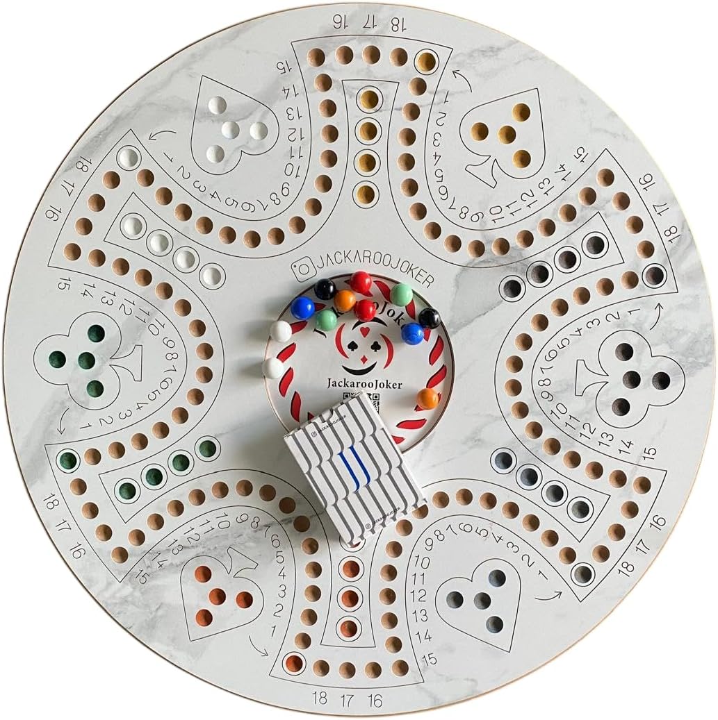 Jakaroo Joker Board Game, 4-6 Players, Wooden Game Board with Marbles, Family Strategy Game