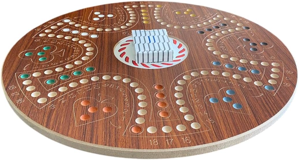 JackarooJoker Wooden Board Game Jakaroo Game for 4-6 Players Brown with Plastic Cards and Marbles