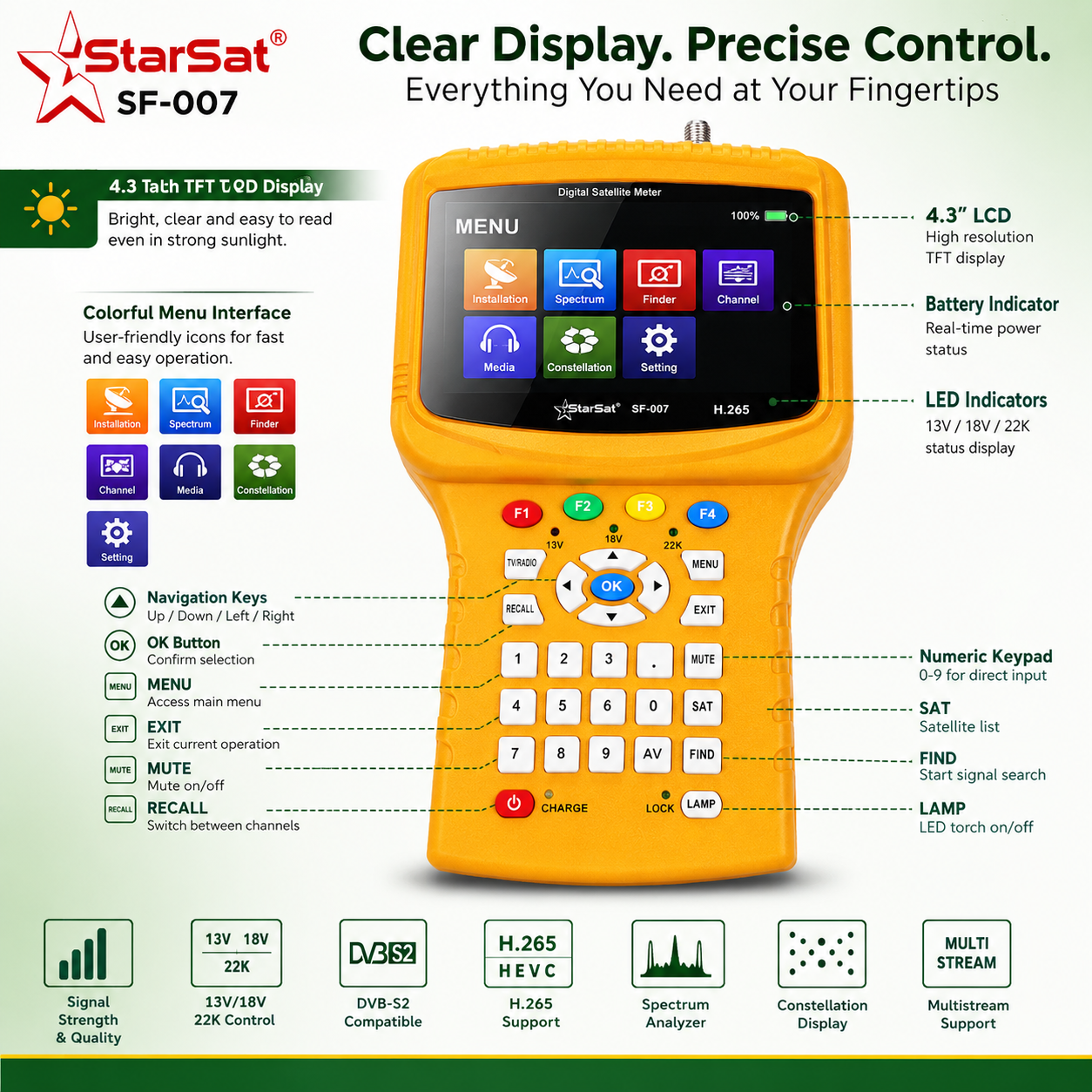 StarSat SF-007 Digital Satellite Meter and 8MP CCTV Tester
