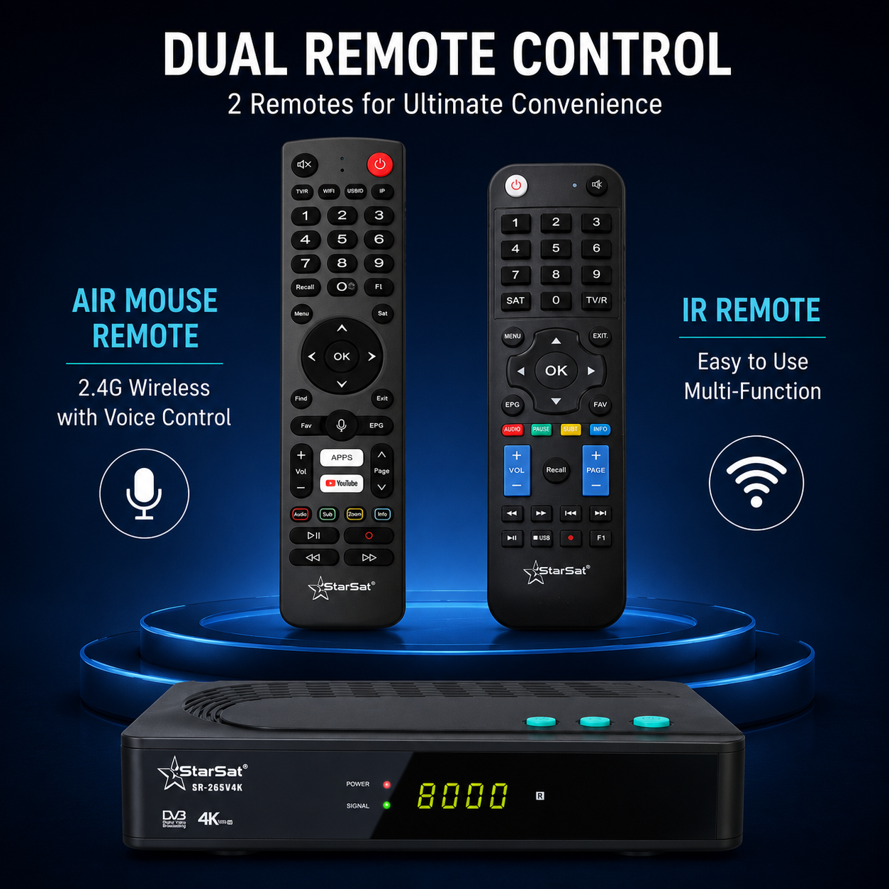 StarSat SR-265V4K 4K UHD Linux Digital Satellite Receiver with Dual-Band Wi-Fi and Voice Remote