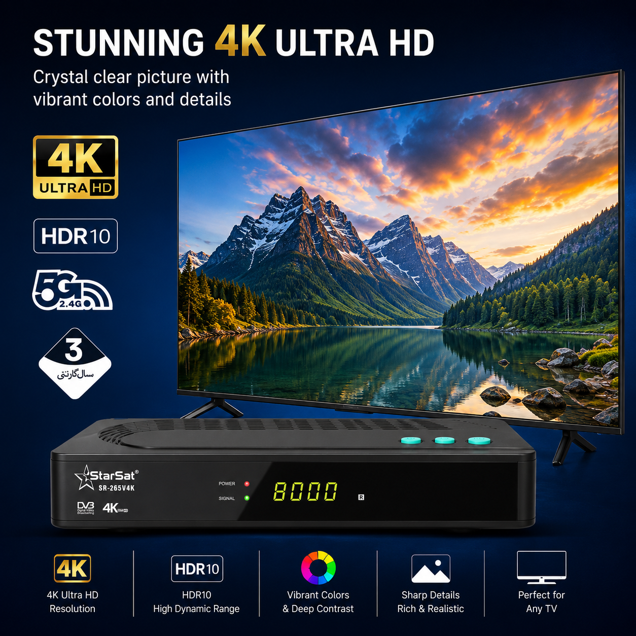 StarSat SR-265V4K 4K UHD Linux Digital Satellite Receiver with Dual-Band Wi-Fi and Voice Remote
