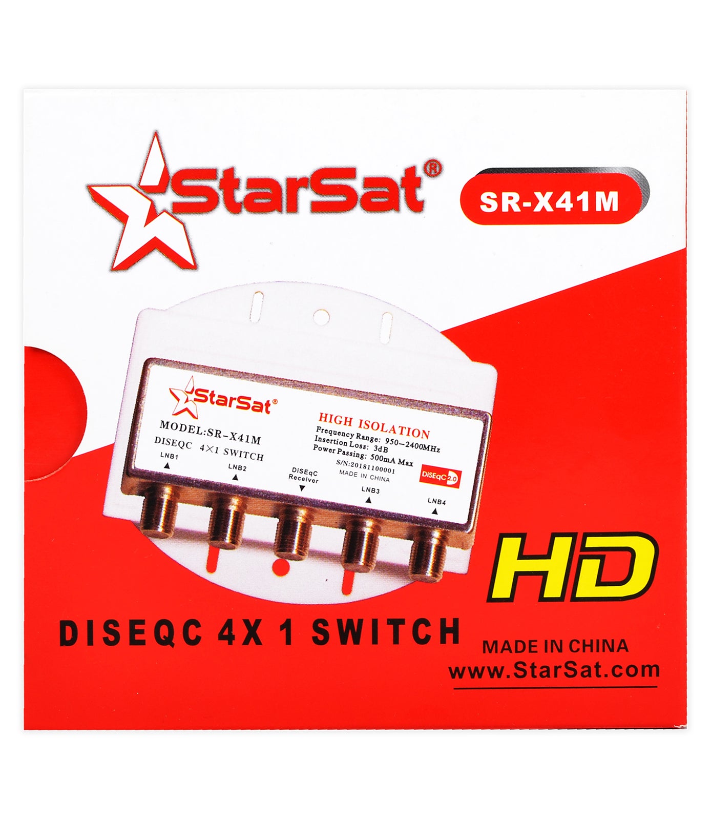 StarSat SR-X41M DiSEqC Switch | 4-Port Satellite Signal Switch for LNBs