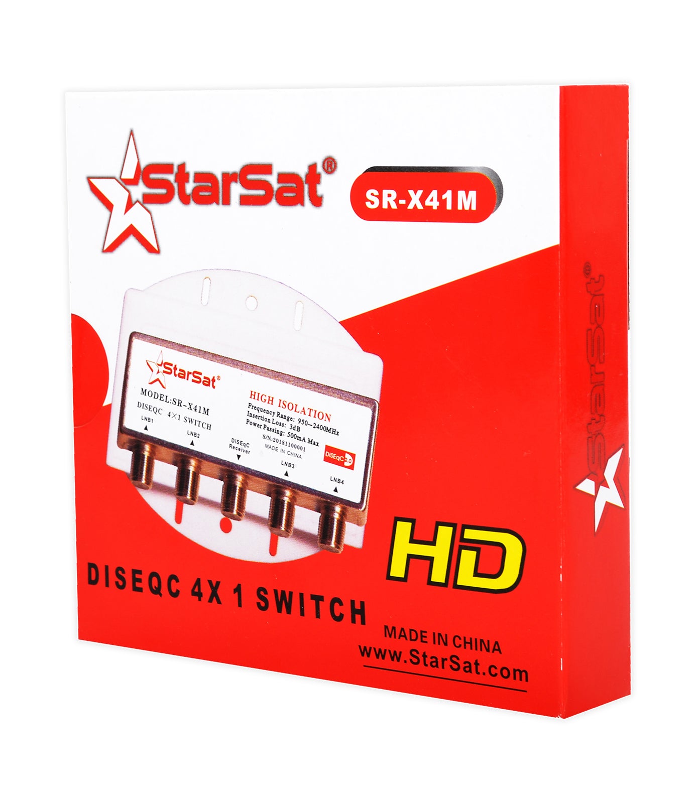 StarSat SR-X41M DiSEqC Switch | 4-Port Satellite Signal Switch for LNBs