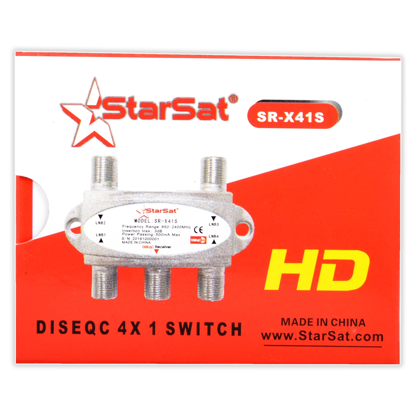 StarSat SR-X41S DiSEqC Switch | 4-Port Satellite Signal Switch for Multi-LNB Setup