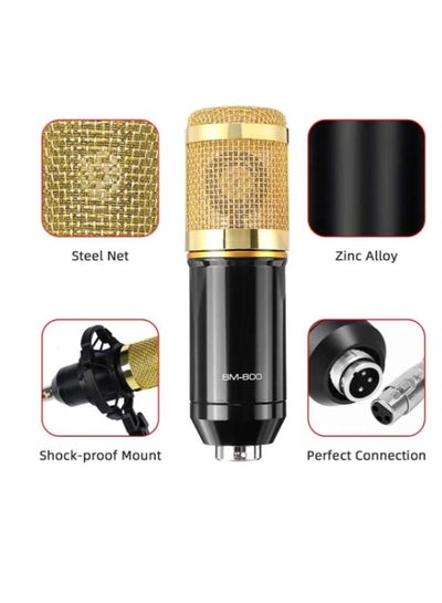 بطاقة صوت Live V9 متعددة الوظائف من مايك ميوزيك ومجموعة ميكروفون تعليق BM800، مجموعة ميكروفون مكثف للبث، بطاقة صوت حية ذكية للبث عبر الإنترنت لأجهزة الكمبيوتر والهواتف المحمولة (الإصدار 9، أسود)