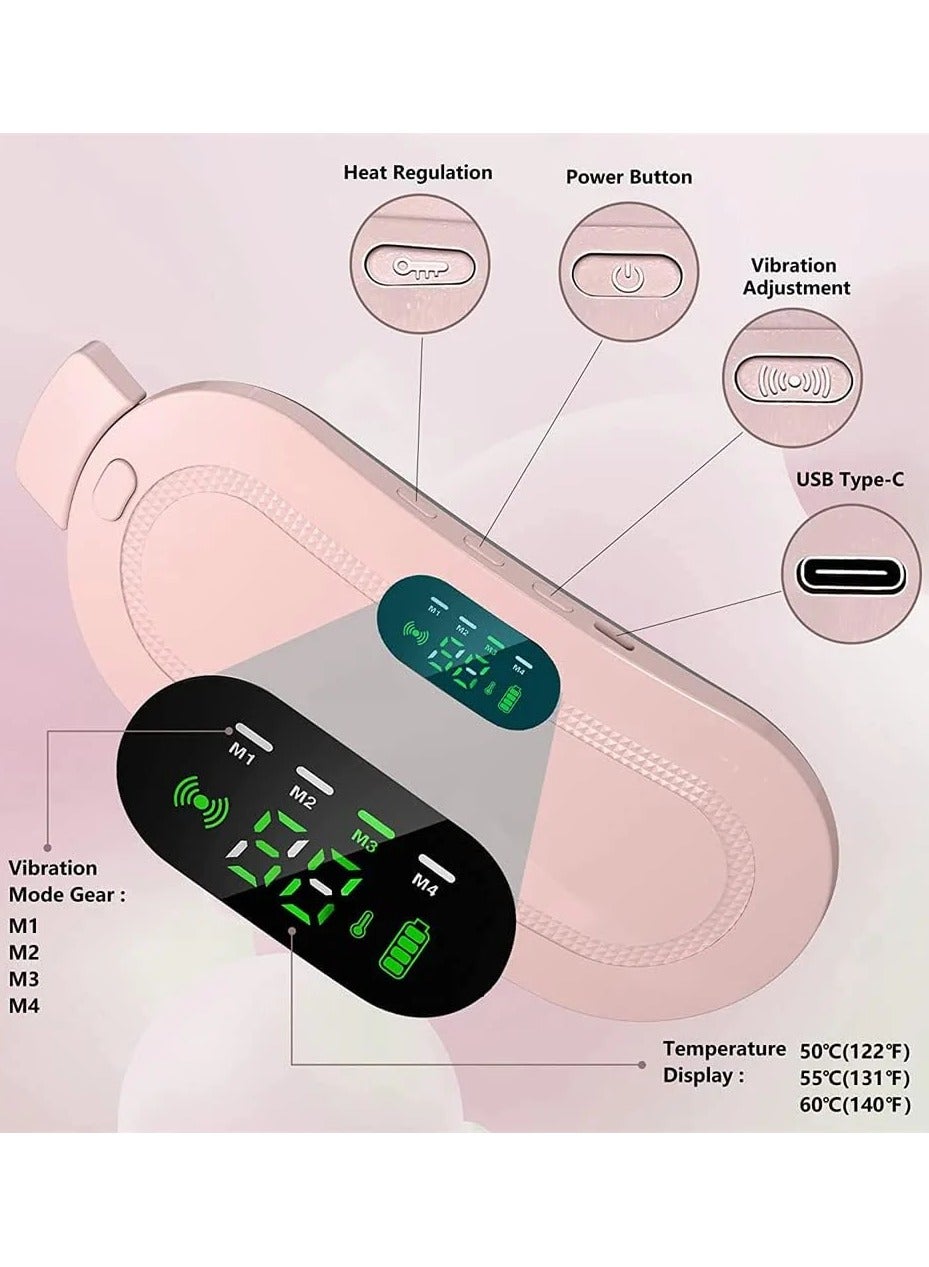 Eworld Portable Cordless Heating Pad for Period Cramps Relief, Rechargeable Electric Heat Belt with 3 Adjustable Heat Levels and 4 Vibration Modes, Perfect Gift for Women and Girls, Pink