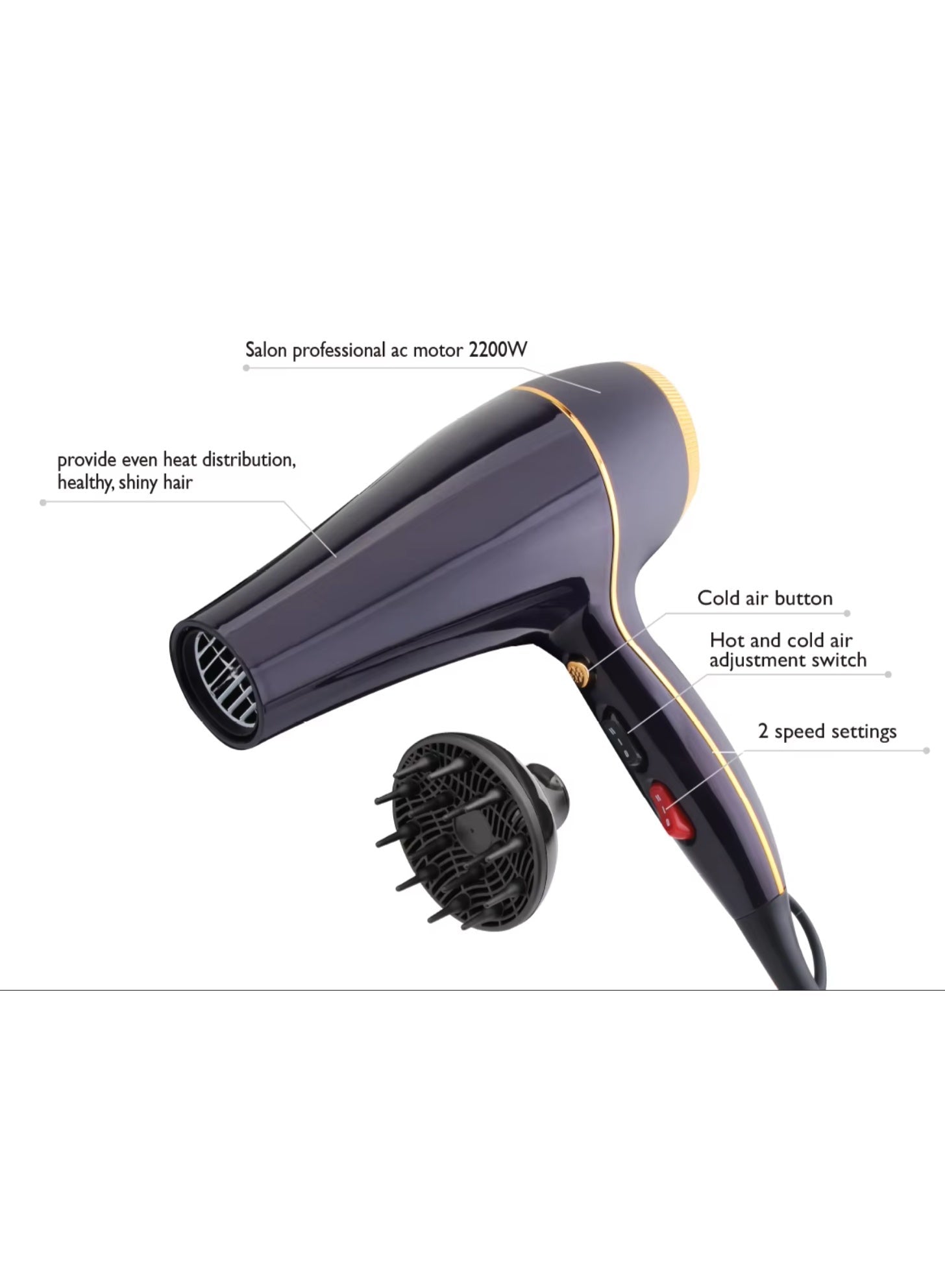 Mac Styler Professional Hair Dryer Durable Salon 2200W High Speed Hair Dryer Styling Tool Powerful Hair Dryer Set MC-6690A