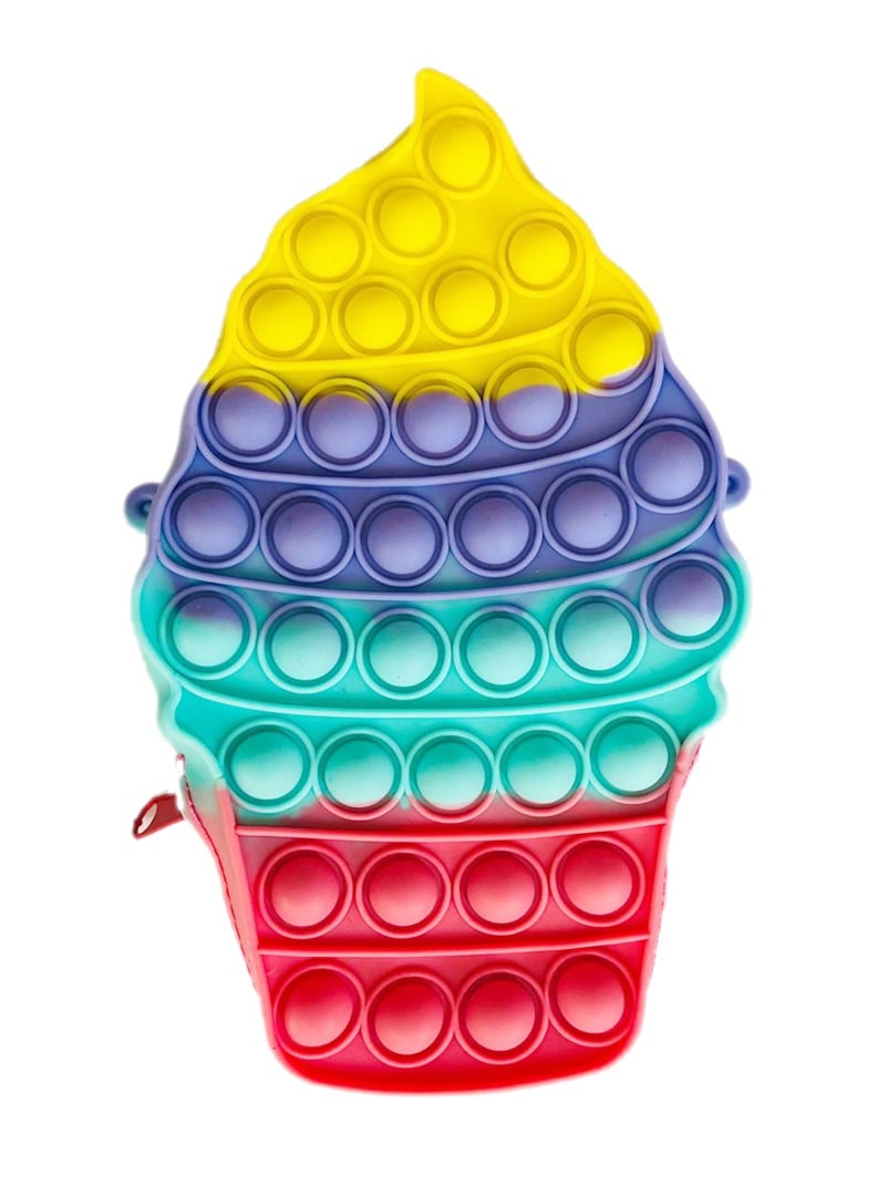 Pop It Wallet Ice Cream Shape Cute Kawaii Fidget Sensory Educational Relieve Anti Stress Adult Kid Holiday Silicone Toy Gift Crossbody Toy Bag For Kids