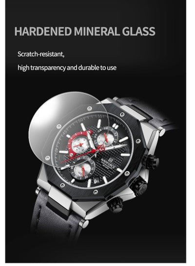 NAVIFORCE NF8028 ساعات كوارتز عصرية للرجال بحزام جلدي رياضي كرونوغراف ساعة معصم تاريخ تلقائي مقاوم للماء ساعات رجالية مضيئة