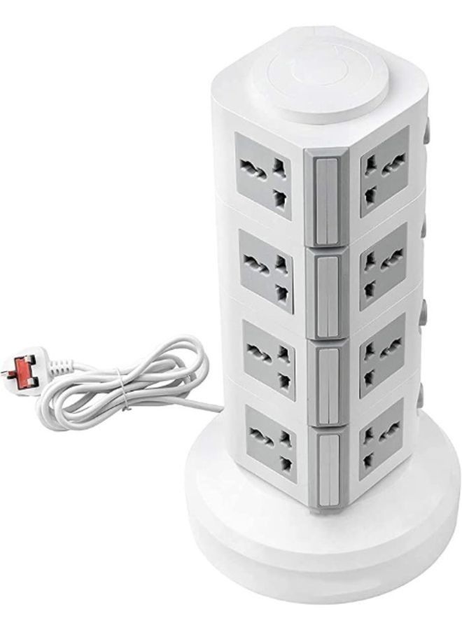 4 Layer Multi Socket 220V Tower Extension Electrical Outlet Lead with USB Ports 3M Cord and UK-Plug Power Strip Multi Charging Station