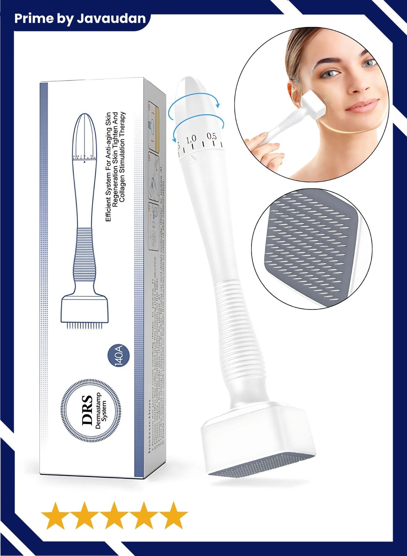 Derma Stamp Dermastamp 140 Tips Adjustable Titanium Microneedle Stamper Auto Derma Pen Dermapen Professional Microneedling Real Individual Micro Needles Dermabrasion For Face Body Hair Beard Growth