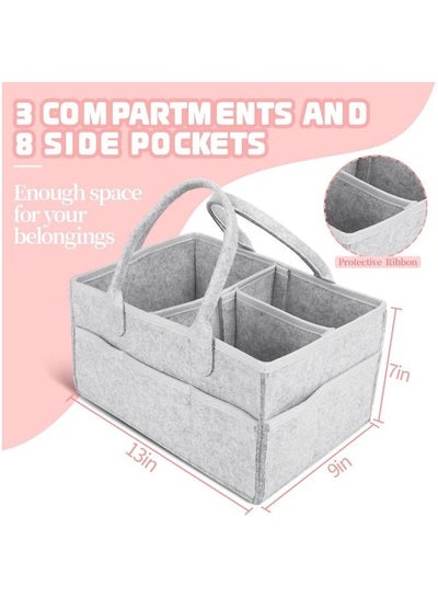 Mirfa Baby Diaper Caddy Organizer Tote Bag With Handle - Nursery Storage Bin for Changing Table | Portable Car Travel Organizer – Diaper Organiser (Grey)