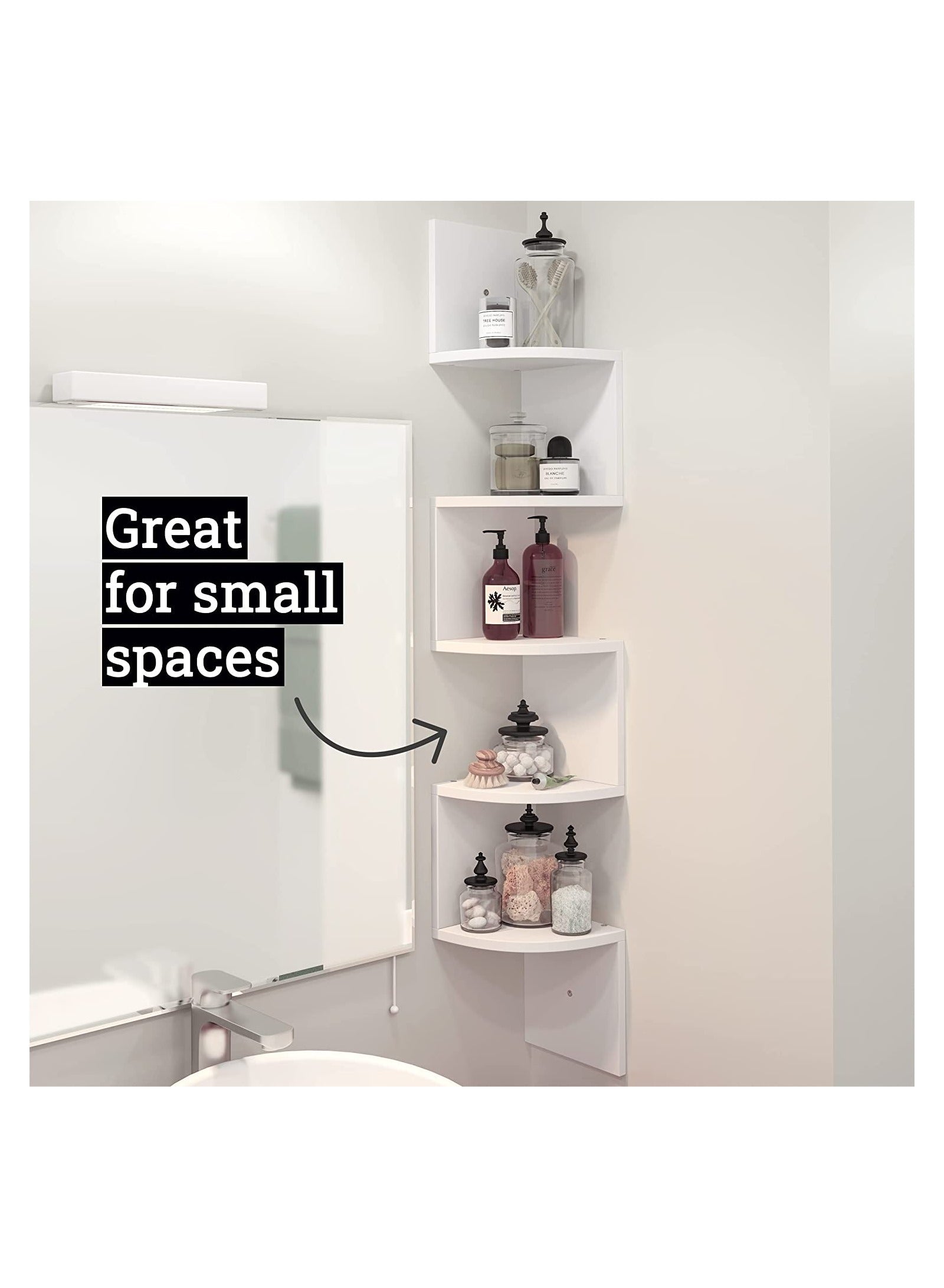 Eworld 5 Tier Floating Wall Mount Corner Shelve For Bedroom and Living Room