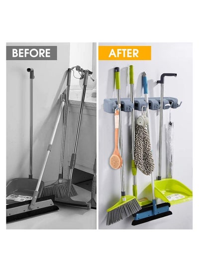 4 Slots Mop Broom Holder Wall Mounted Kitchen Hanging Garage Utility Tool Organizers and Storage Rack For Commercial Bathroom Laundry Room Closet Gardening