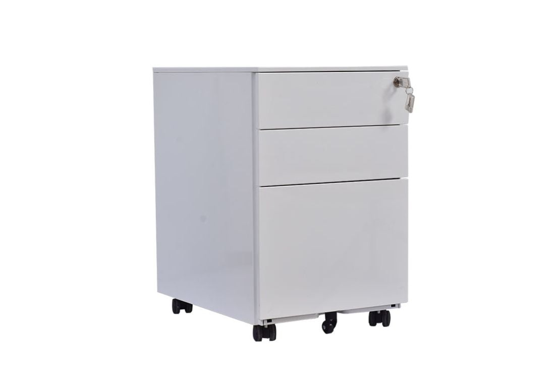 AMFAH 3-Drawer Rolling File Cabinet – Metal Mobile Pedestal with Lockable Wheels, Durable Welded Structure & Smooth Glide Rail for Home Office Storage (2+1 Design)| White