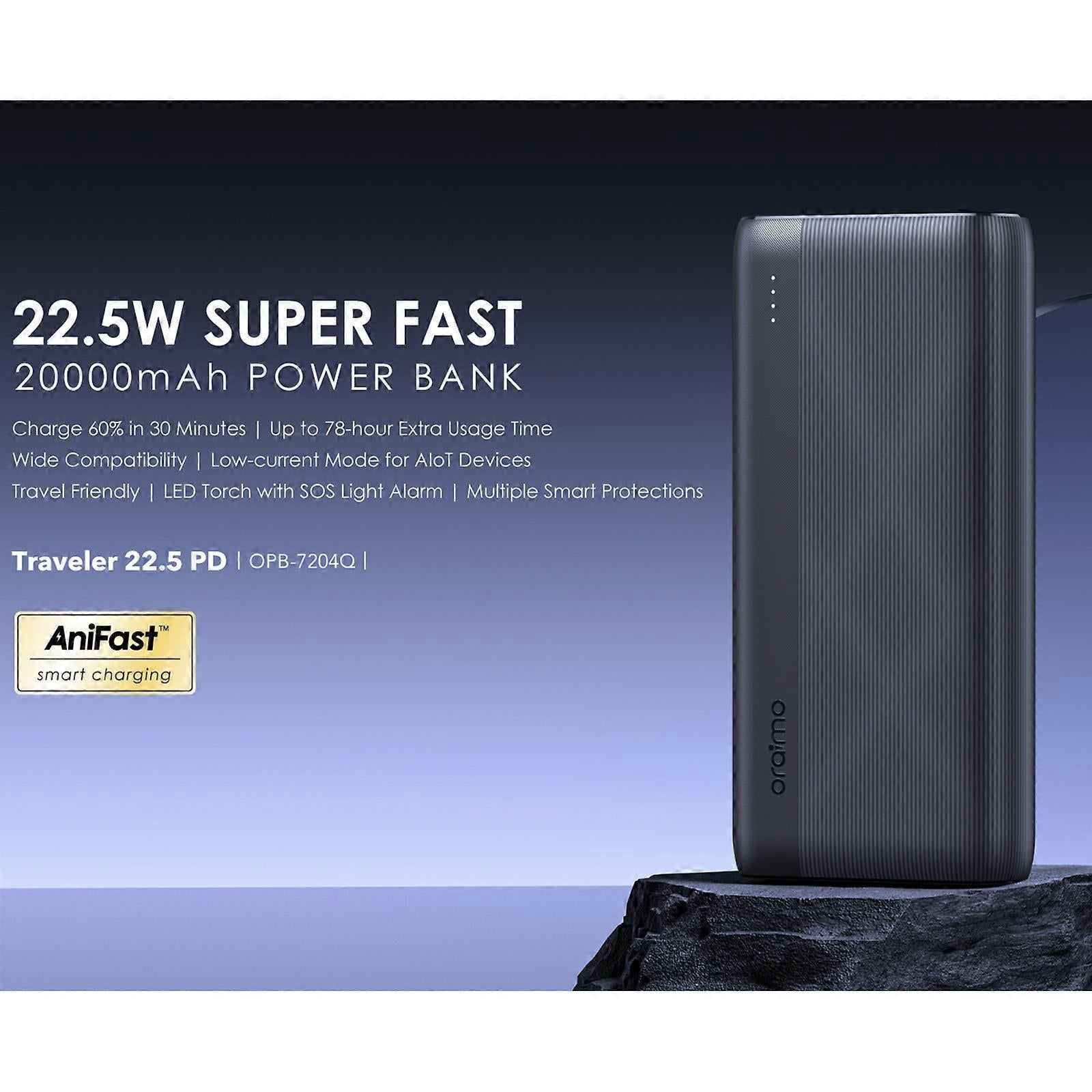 Oraimo Traveler 22.5 PD Powerbank 20000mAh Black OPB-7204Q