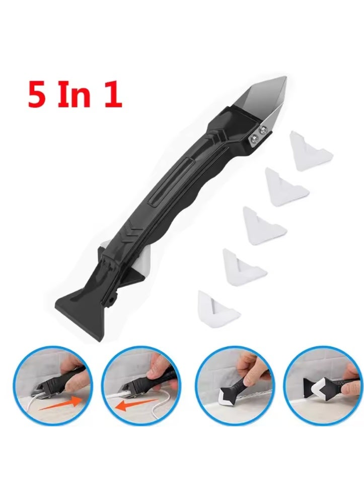 5 in 1 Silicone Caulking Tool with Stainless Steel Tip - Multi-Purpose, Perfect for Sealing and Glue Removal - Durable Plastic Handle for Easy Use | Ergonomic Design Sraper