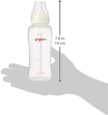 Pigeon Streamline Slim Neck Plastic Bottle, Plain, Ultra Soft Silicone Nipple, Anti Colic, Bpa & Bps Free, 250ml, White