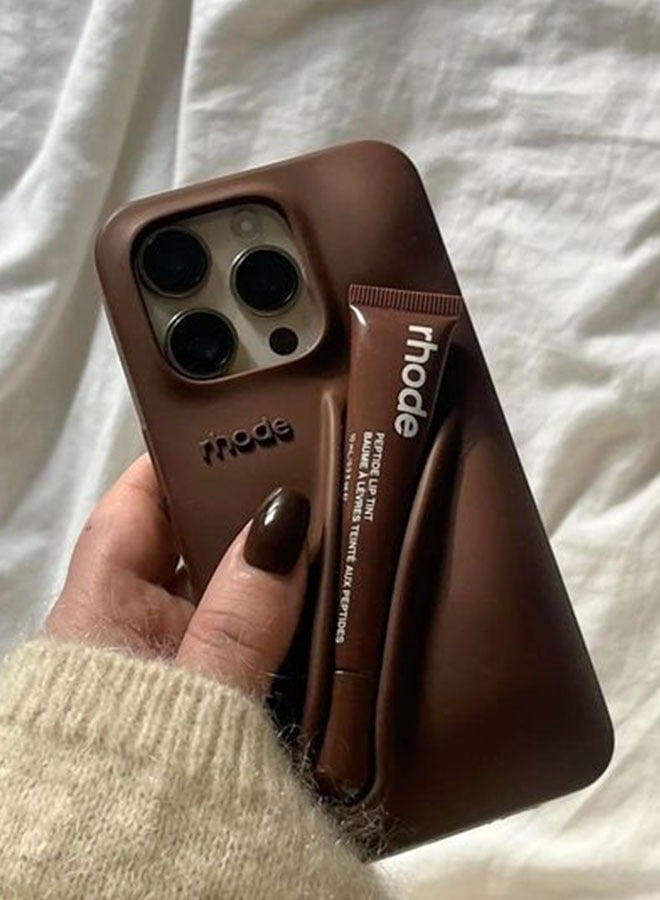 Rhode Phone Case with Peptide Espresso Lip Tint, Protective Mobile Cover for iPhone 15-16 Pro & Pro Max with Lip Gloss Holder for Stylish Touch-Ups On the Go