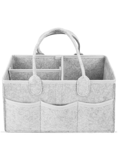 Mirfa Baby Diaper Caddy Organizer Tote Bag With Handle - Nursery Storage Bin for Changing Table | Portable Car Travel Organizer – Diaper Organiser (Grey)
