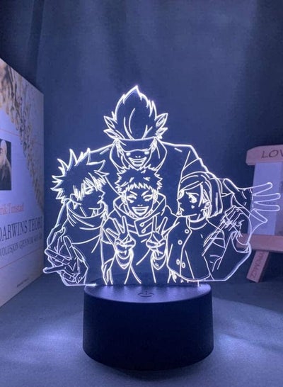 مصباح ليلي ثلاثي الأبعاد Anime Illusion LED ديكور أنيمي مصباح Satoru Gojo Team Light Jujutsu Kaisen LED ضوء ليلي لهدية عيد ميلاد Jujutsu Kaisen Group Satoru Gojo Lamp