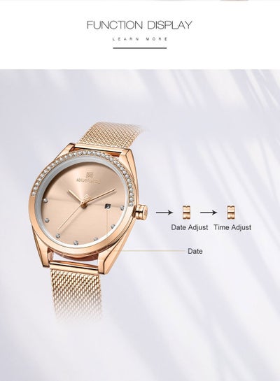 NAVIFORCE Luxury Fashion Simple Diamond Women Watch Stainless Steel Waterproof Wristwatches with Date NF5015