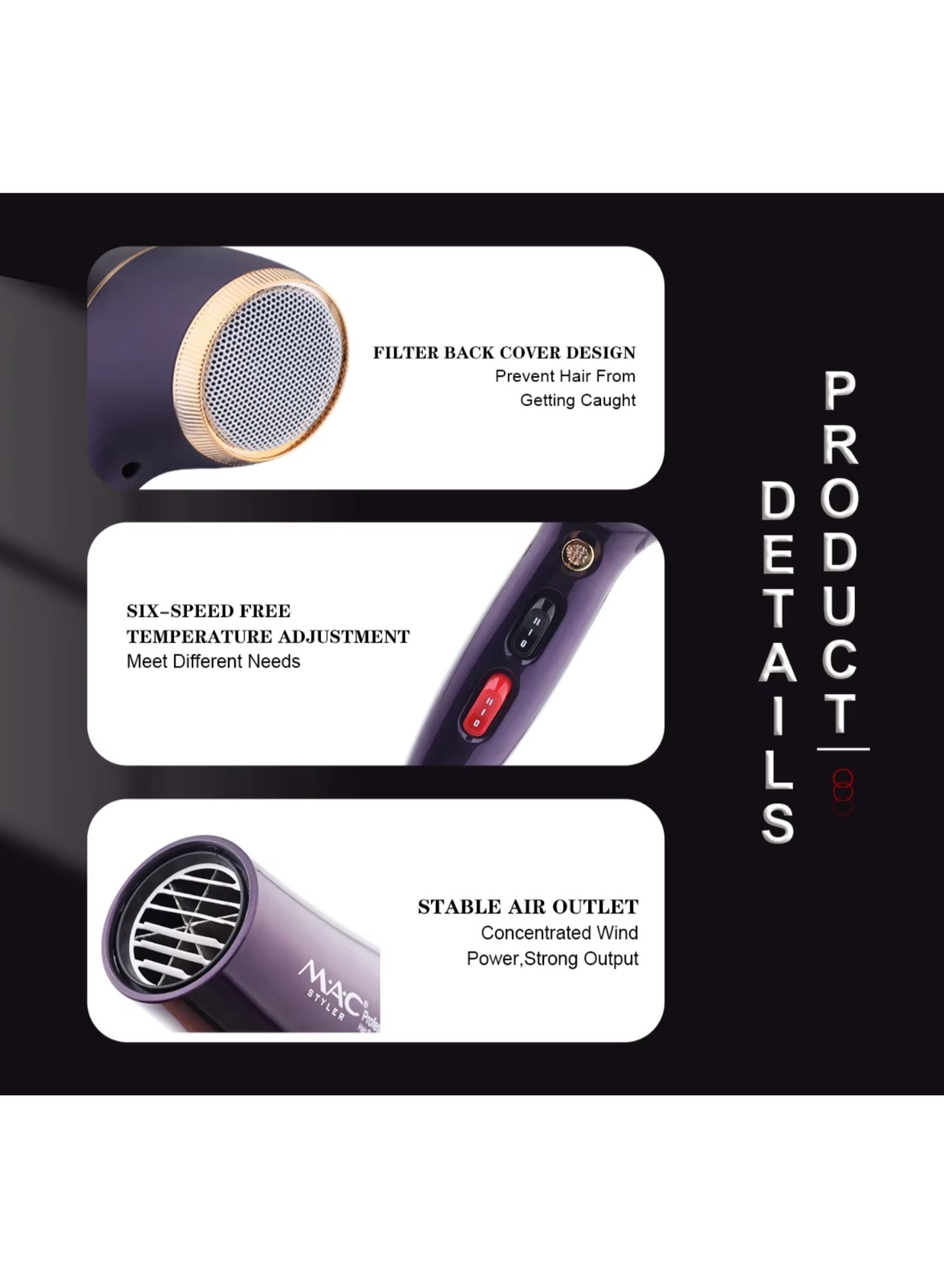 Mac Styler Professional Hair Dryer Durable Salon 2200W High Speed Hair Dryer Styling Tool Powerful Hair Dryer Set MC-6690A