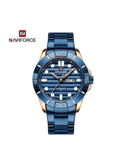 NAVIFORCE NF9198 Royal Blue Stainless Steel Analog Watch for Men - Rose Gold and Royal Blue