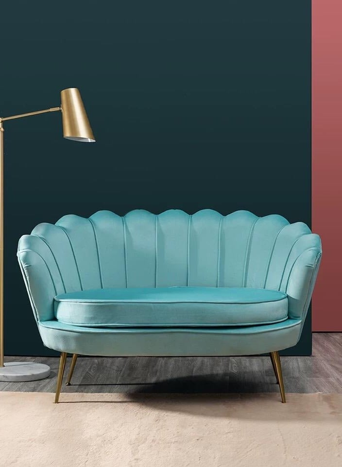 Round Shaped Flower Chair 2 Seater Mettle Legs Velvet
