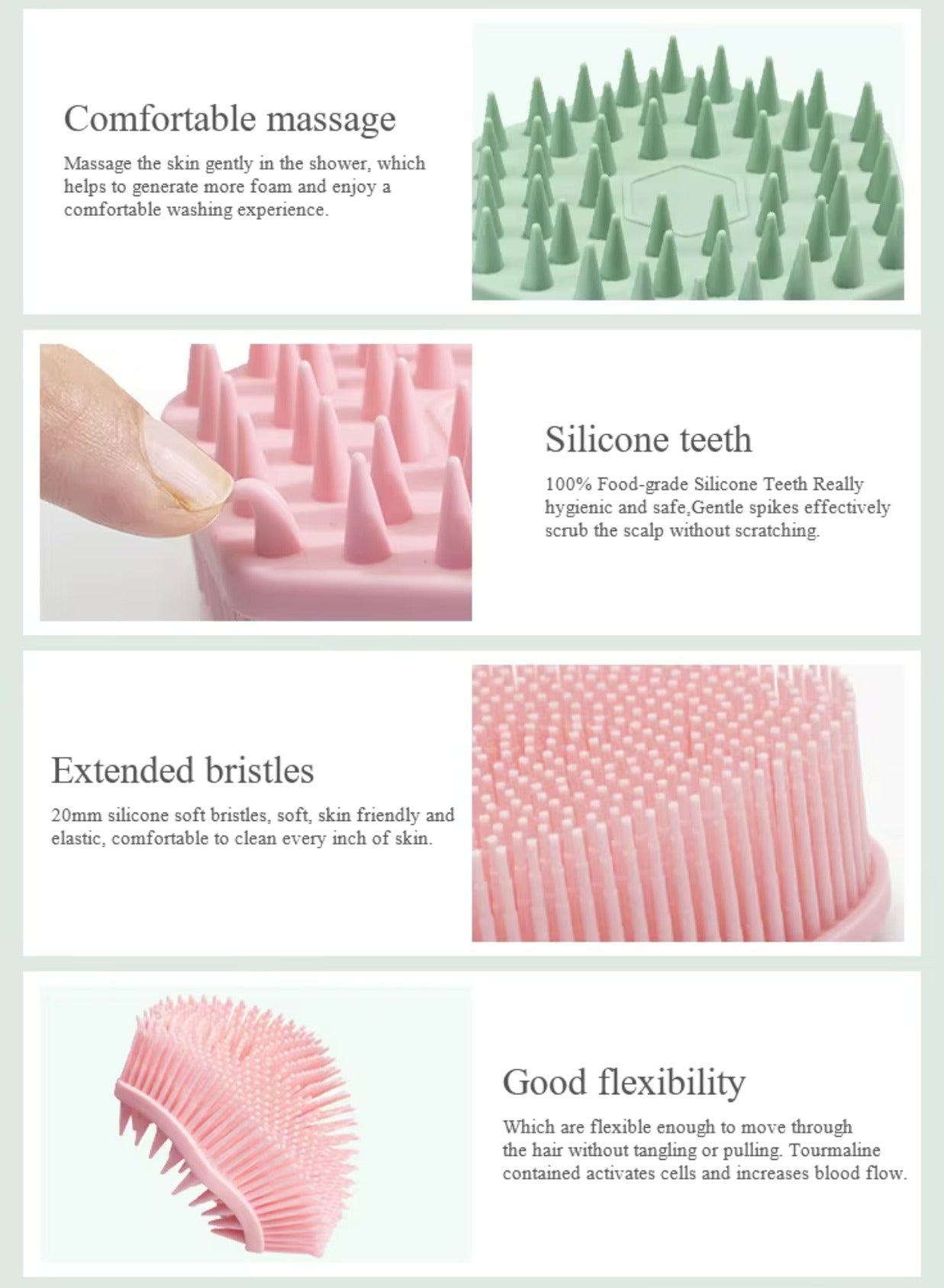 Silicone Double-Sided Shampoo and Shower Brush with Hanging Rope for Easy Drying, Soft Shower Brush, Household Silicone Shower Brush