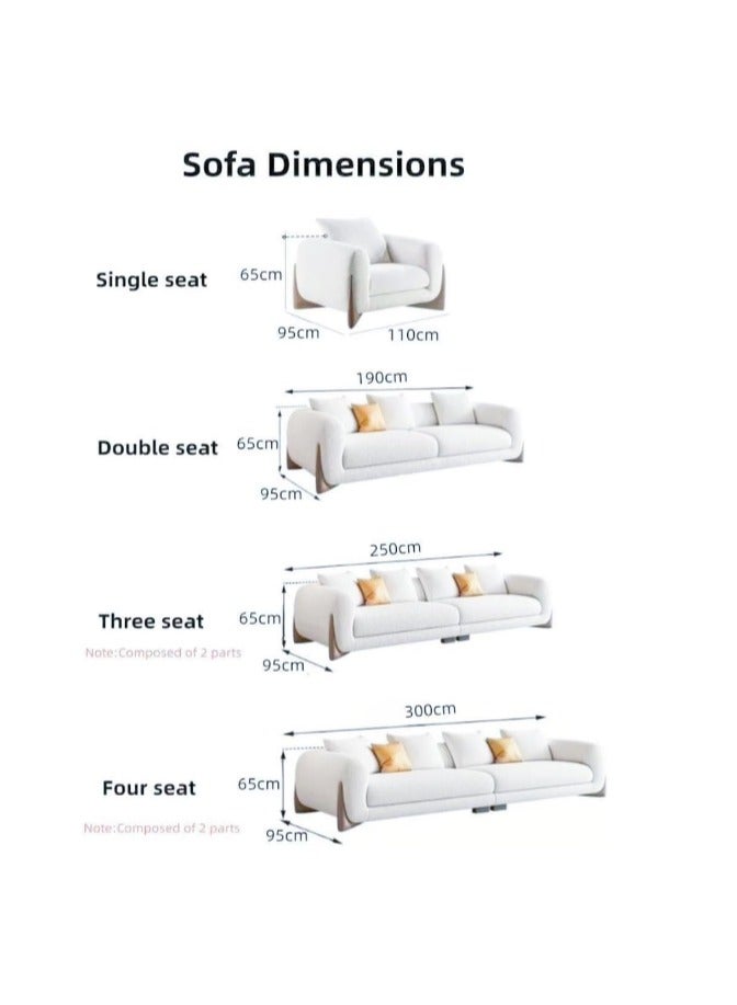 Gl Tobago Fleece Fabric Overstuffed Multifunction Sofa, Wood Furniture For Home Livingroom, Bedroom, Office With Pillows (White, Double Seats 1.9M)