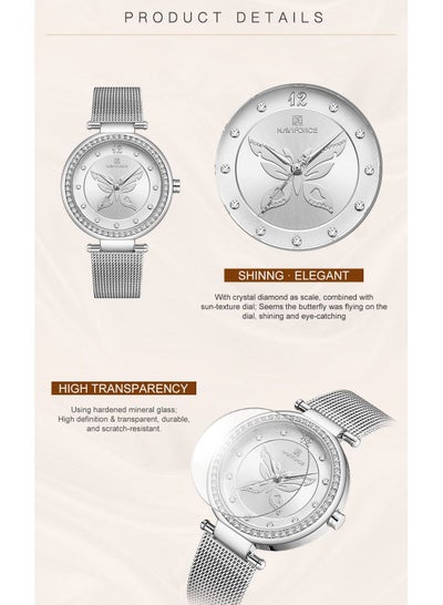 NAVIFORCE Women Watches Luxury Fashion Casual Quartz Stainless Steel Waterproof Wristwatch with Diamond NF5018