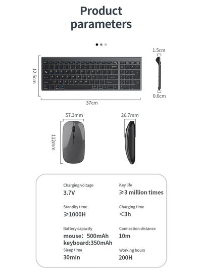 Full size Rechargeable 2.4G Wireless & Bluetooth Keyboard Mouse set for PC Laptop Desktop iMac iPad iPhone