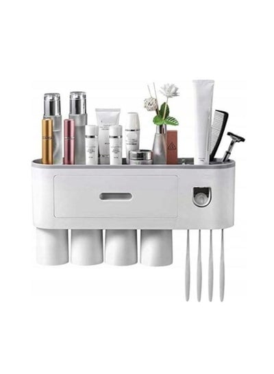 Toothbrush Holder Wall No Drilling Toothpaste Dispenser with 4 Cups 6 Toothbrush Holder