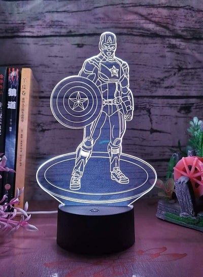 Multicolour Captain America 3D Night Light Lamp The Avengers Black Base 3D LED RGB Multicolor 7 Color Change USB Touch & Remote Control Lamp for Child Kids Bedroom Lamp Sleeping Light Boy Gift Xmas