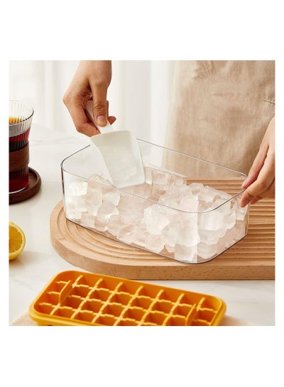 1 Set Ice Cube Tray Single/Double Layer Multiple Ice Grids Press Button Design Silicone Ice Mold Tray Storage Box with Shovel Single Layer