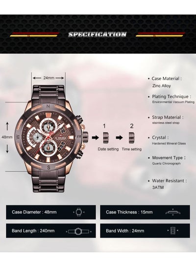 ساعة NAVIFORCE الرجالية الفاخرة للأعمال الرياضية كوارتز متعددة الوظائف عسكرية مقاومة للماء من الفولاذ المقاوم للصدأ NF9165