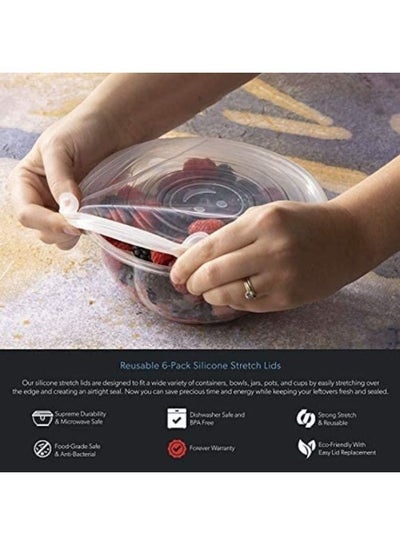 6 Pieces Silicone Stretch Lids Silicone Stretch Fresh Food Cover BPA-Free Stretch Lid Various Sizes Stack able Reusable Flexible to Fit All Shape of Containers