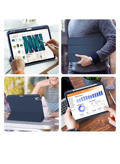 iPad 10th Generation Case 10.9 Inch 2022 Slim Tri-fold Stand Soft Back with Pencil Holder for iPad 10th Gen Support Touch ID Auto Sleep/Wake and Honeycomb Grid Cushion Design