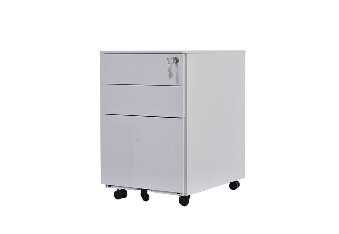 AMFAH 3-Drawer Rolling File Cabinet – Metal Mobile Pedestal with Lockable Wheels, Durable Welded Structure & Smooth Glide Rail for Home Office Storage (2+1 Design)| White