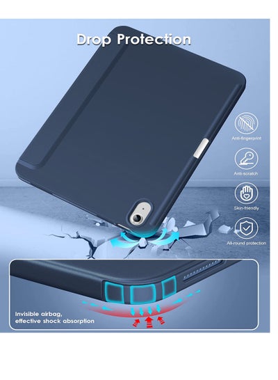 iPad 10th Generation Case 10.9 Inch 2022 Slim Tri-fold Stand TPU Back with Pencil Holder for iPad 10th Gen Support Touch ID Auto Sleep/Wake and Honeycomb Grid Cushion Design