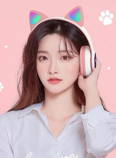 STN-28 Over Ear Music Headset Glowing Cat Ear Headphones Foldable Wireless BT5.0 Earphone (Purple)
