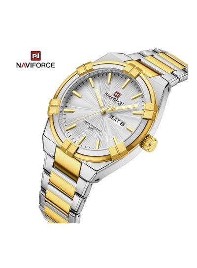 NAVIFORCE Watch for Men Waterproof 2023 Fashion Casual Steel Strap Watches Gold with Double Calendar Luminous hands Display Quzrtz Wristwatch NF9218