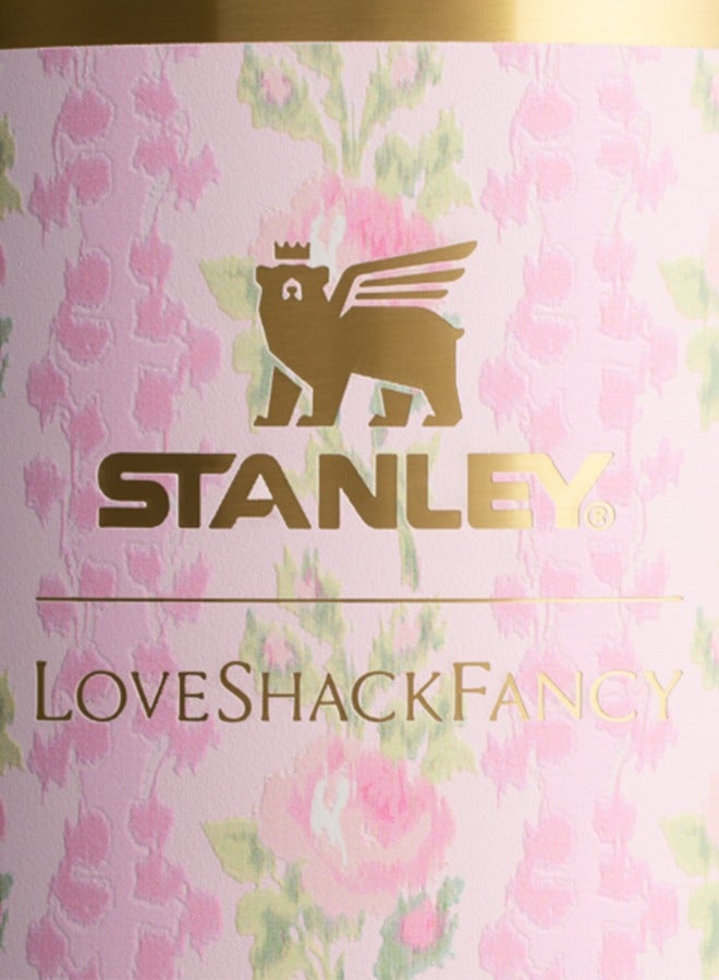 Stanley Love Shack Fancy H2.0 Flow State 40oz Pink Rose Cortex Tumbler, Stainless Steel Vacuum Insulated Quencher with Lid, Straw, and Stopper, Ideal for Water and Iced Tea, Keeps Drinks Cold, Presented in Elegant Gift-Ready Packaging