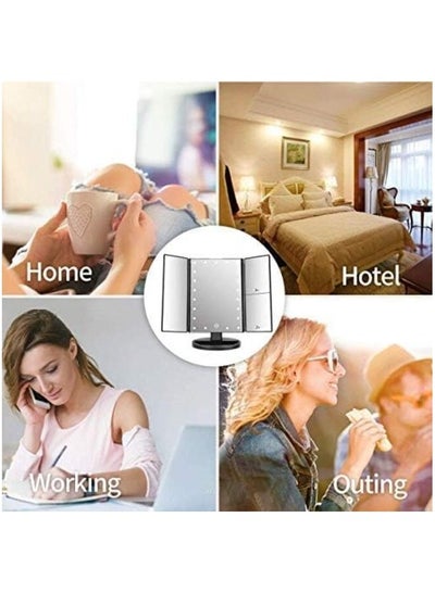 Trifold Vanity Mirror With 21 LED Lights Touch Screen And Magnification
