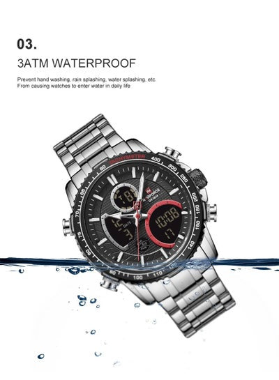 NAVIFORCE الرجال الساعات الرياضية الرقمية متعددة الوظائف ساعة كرونوغراف كوارتز مقاوم للماء الفولاذ المقاوم للصدأ ساعة اليد NF9182